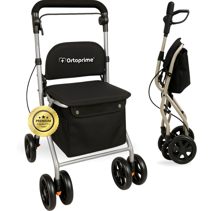 Foldable Adult Rollator with Shopping Trolley