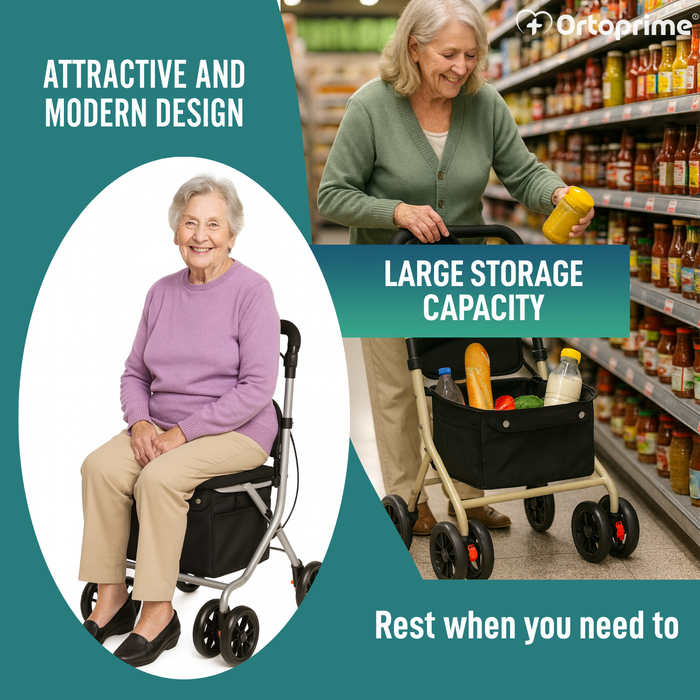 Foldable Adult Rollator with Shopping Trolley